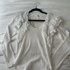 Free People White Ruffled Long Sleeve Top